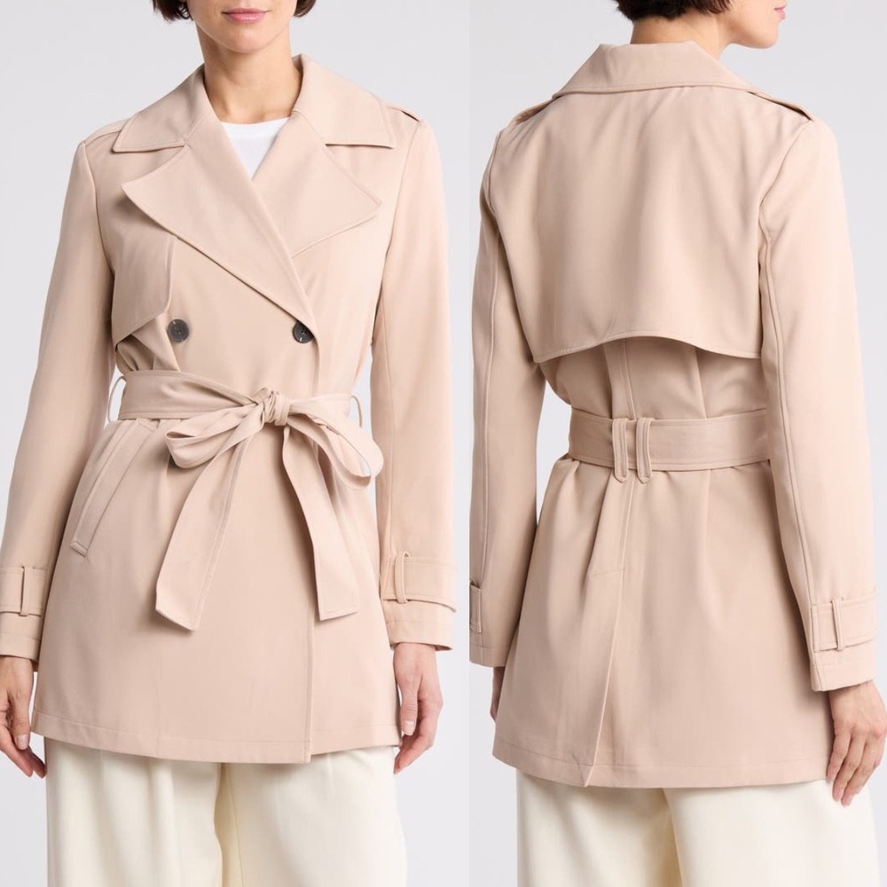 NWT Avec Les Filles Beige Double Breasted Soft Trench Coat Women's Size XS